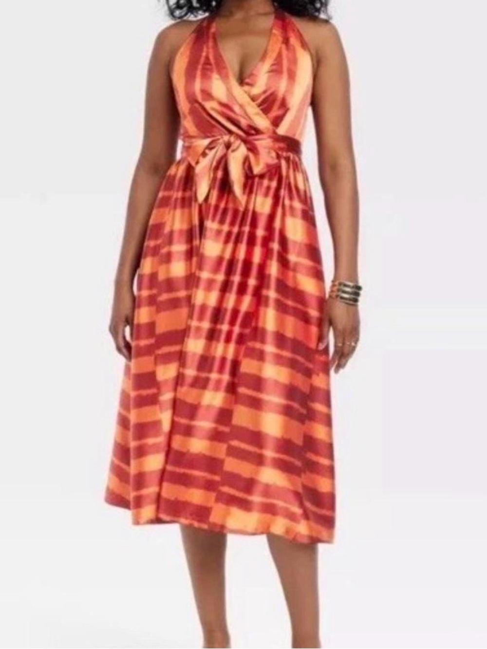 Orange and red midi dress